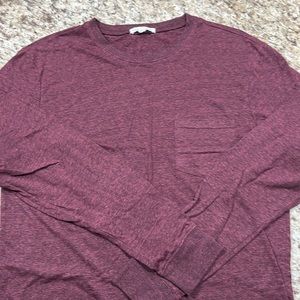Mens maroon long sleeve pocket tee